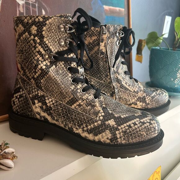 Salt + Umber Sustainable Eco Chic Snakeskin Combat Boots 39/8.5 - Picture 15 of 16